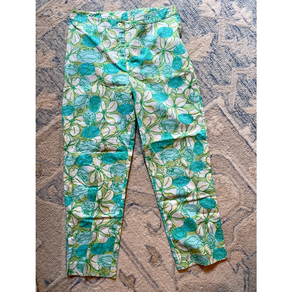 Vintage Lilly Pulitzer white tag seashell clam print teal pants size 4
